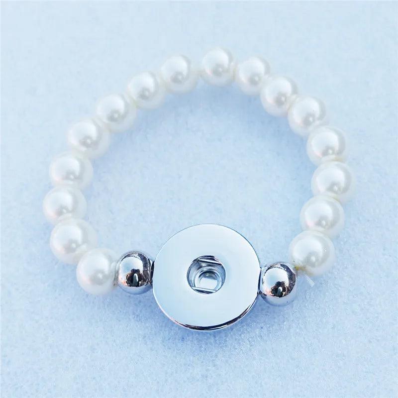 Kids Girls Bracelet 18mm Snap Button w/ 8mm Pearl Beads Wristband Mix Colors