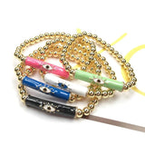 5Pcs Colorful CZ Micro Pave Bar Charm Bracelet with Eye Beads