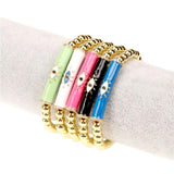 5Pcs Colorful CZ Micro Pave Bar Charm Bracelet with Eye Beads