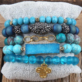 Boho Beaded Bracelet Set Stone 5pc Stack Bracelet for Women