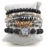 Boho Beaded Bracelet Set Stone 5pc Stack Bracelet for Women