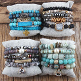 Boho Beaded Bracelet Set Stone 5pc Stack Bracelet for Women