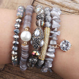 Boho Beaded Bracelet Set Stone 5pc Stack Bracelet for Women