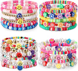 23Pcs Beaded Stretch Bracelets Clay Fruit Flower Preppy Bracelet Rainbow Stack