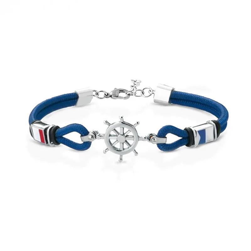 Men's Rope Chain Bracelet Nylon Rudder Stainless Steel 22cm Nautical