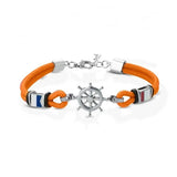Men's Rope Chain Bracelet Nylon Rudder Stainless Steel 22cm Nautical