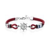 Men's Rope Chain Bracelet Nylon Rudder Stainless Steel 22cm Nautical