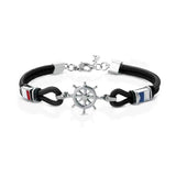 Men's Rope Chain Bracelet Nylon Rudder Stainless Steel 22cm Nautical