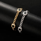 Cuban Chain Bracelet with Green/White CZ Stone and Freshwater Pearl Tail