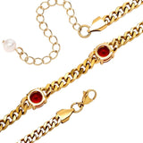 Cuban Chain Bracelet with Green/White CZ Stone and Freshwater Pearl Tail