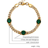 Cuban Chain Bracelet with Green/White CZ Stone and Freshwater Pearl Tail