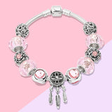 Snake Bracelet Pink Dreamcather Beads Safety Chain S925 Sterling Silver