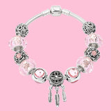 Snake Bracelet Pink Dreamcather Beads Safety Chain S925 Sterling Silver