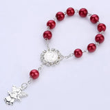 Catholic Rosary with Pearl Beads and Silver Wings Crucifix