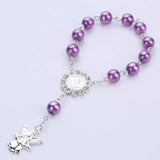 Catholic Rosary with Pearl Beads and Silver Wings Crucifix