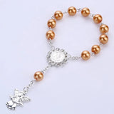 Catholic Rosary with Pearl Beads and Silver Wings Crucifix