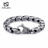 Stainless Steel Link Chain Bracelet Men Women Jewelry 21.5cm Flower Charm