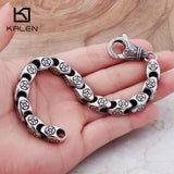 Stainless Steel Link Chain Bracelet Men Women Jewelry 21.5cm Flower Charm