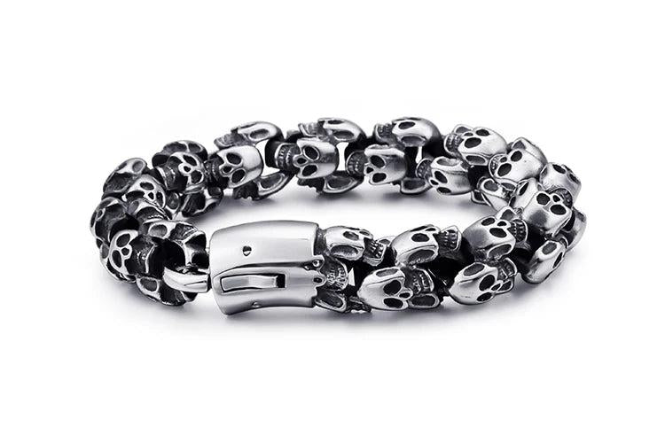 Vintage Skull Charm Large Stainless Steel Bracelet Men's Punk Skeleton Jewelry