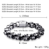 Vintage Skull Charm Large Stainless Steel Bracelet Men's Punk Skeleton Jewelry