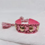 10pcs Heart Stars Wrap Bracelet Metal Buckle Lace Up Adjustable Fabric Bracelets