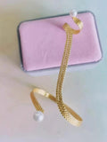 Metal Net Cuff Palm Bangle Link Finger Ring Simulated Pearl Hand Bangle Jewelry