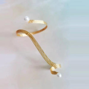 Metal Net Cuff Palm Bangle Link Finger Ring Simulated Pearl Hand Bangle Jewelry