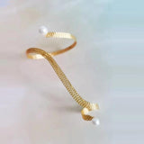 Metal Net Cuff Palm Bangle Link Finger Ring Simulated Pearl Hand Bangle Jewelry
