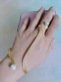 Metal Net Cuff Palm Bangle Link Finger Ring Simulated Pearl Hand Bangle Jewelry