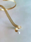 Metal Net Cuff Palm Bangle Link Finger Ring Simulated Pearl Hand Bangle Jewelry
