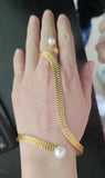 Metal Net Cuff Palm Bangle Link Finger Ring Simulated Pearl Hand Bangle Jewelry