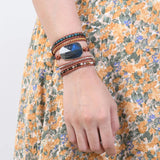 Labradorite Leather Bracelet 5 Strands Woven Wrap Bohemian Statement Bracelet