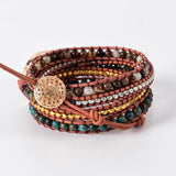 Labradorite Leather Bracelet 5 Strands Woven Wrap Bohemian Statement Bracelet