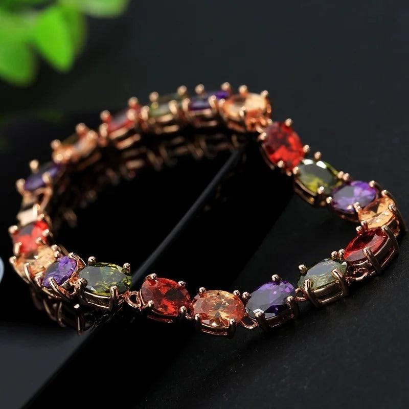18K Rose Rainbow CZ Charm Bracelet for Women