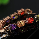 18K Rose Rainbow CZ Charm Bracelet for Women