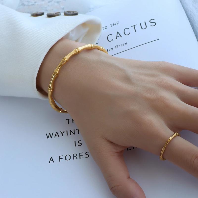 Stainless Steel Bamboo Knot Button Bracelet Women's Jewelry
