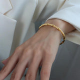 Stainless Steel Bamboo Knot Button Bracelet Women's Jewelry
