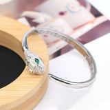 Green Stone Snake Open Bangle Bracelet