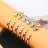 Green Stone Snake Open Bangle Bracelet