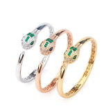 Green Stone Snake Open Bangle Bracelet