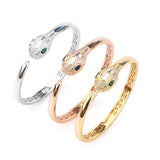 Green Stone Snake Open Bangle Bracelet