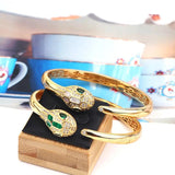 Green Stone Snake Open Bangle Bracelet