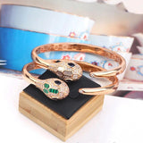 Green Stone Snake Open Bangle Bracelet