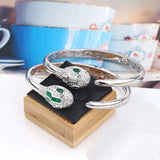 Green Stone Snake Open Bangle Bracelet