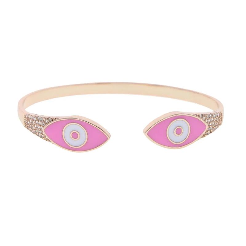 Colorful Enamel Evil Eye Charm Cuff Bangle Bracelet
