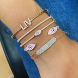 Colorful Enamel Evil Eye Charm Cuff Bangle Bracelet