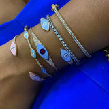 Colorful Enamel Evil Eye Charm Cuff Bangle Bracelet