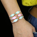 Colorful Enamel Evil Eye Charm Cuff Bangle Bracelet