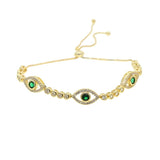 Green CZ Tennis Chain & Evil Eye Charm Bracelet Set