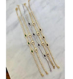 Green CZ Tennis Chain & Evil Eye Charm Bracelet Set